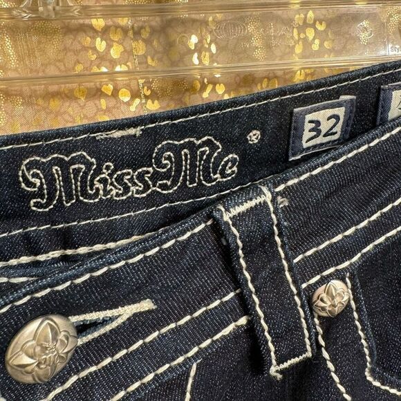 Miss Me Dark Blue Rhinestone Cross Pocket Denim Boot Cut Jeans 32 Altered - Picture 4 of 10